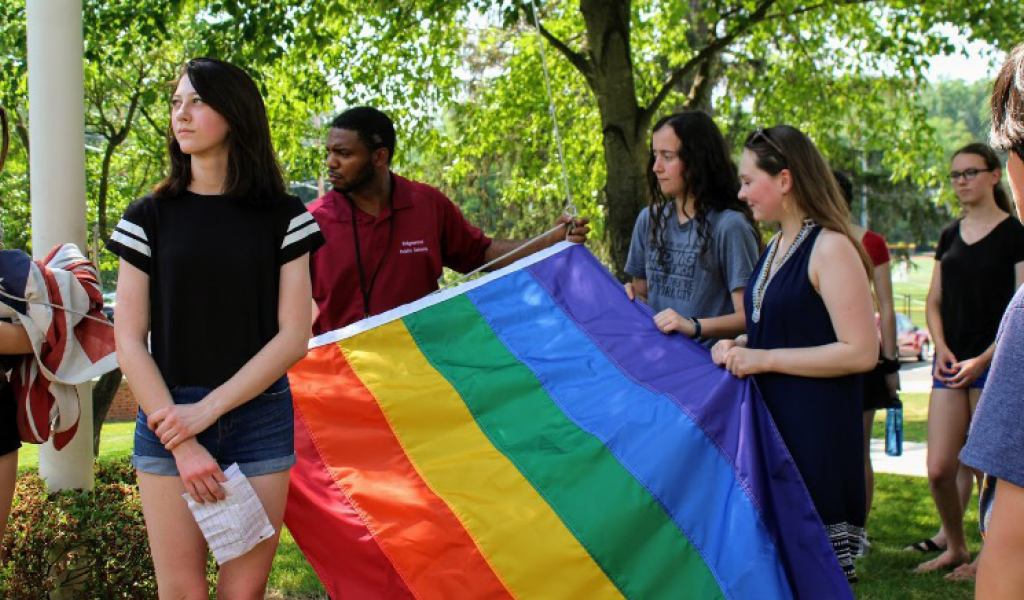 Students of Ridgewood High School Hang Pride Flag